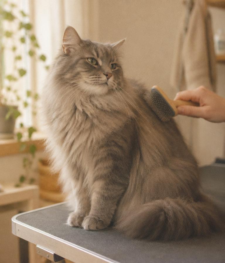 A cat being brushed